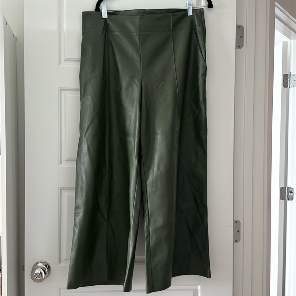 Maeve By Anthropologie Wide Leg Pant Faux Leather High Rise Pant Green Size 12